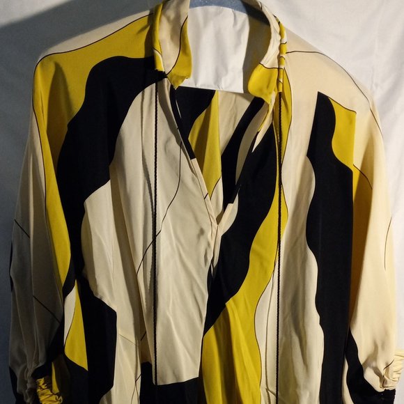 DIANE VON FURSTENBURG - SILK DRESS SHIRT - YELLOW/BLACK - SIZE 2 (EUC) - Picture 1 of 3